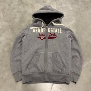 Vintage y2k 90s grey and mocha brown fur lined Aeropostale hoodie